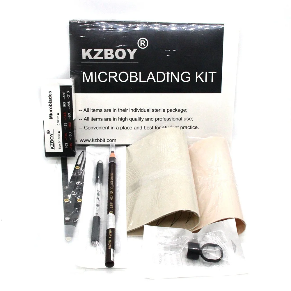 

KZBOY Permanent Makeup Microblading Set Tools Supplies Practice Skin Microblade Handle Ring Cups Microblading Kit for Academy