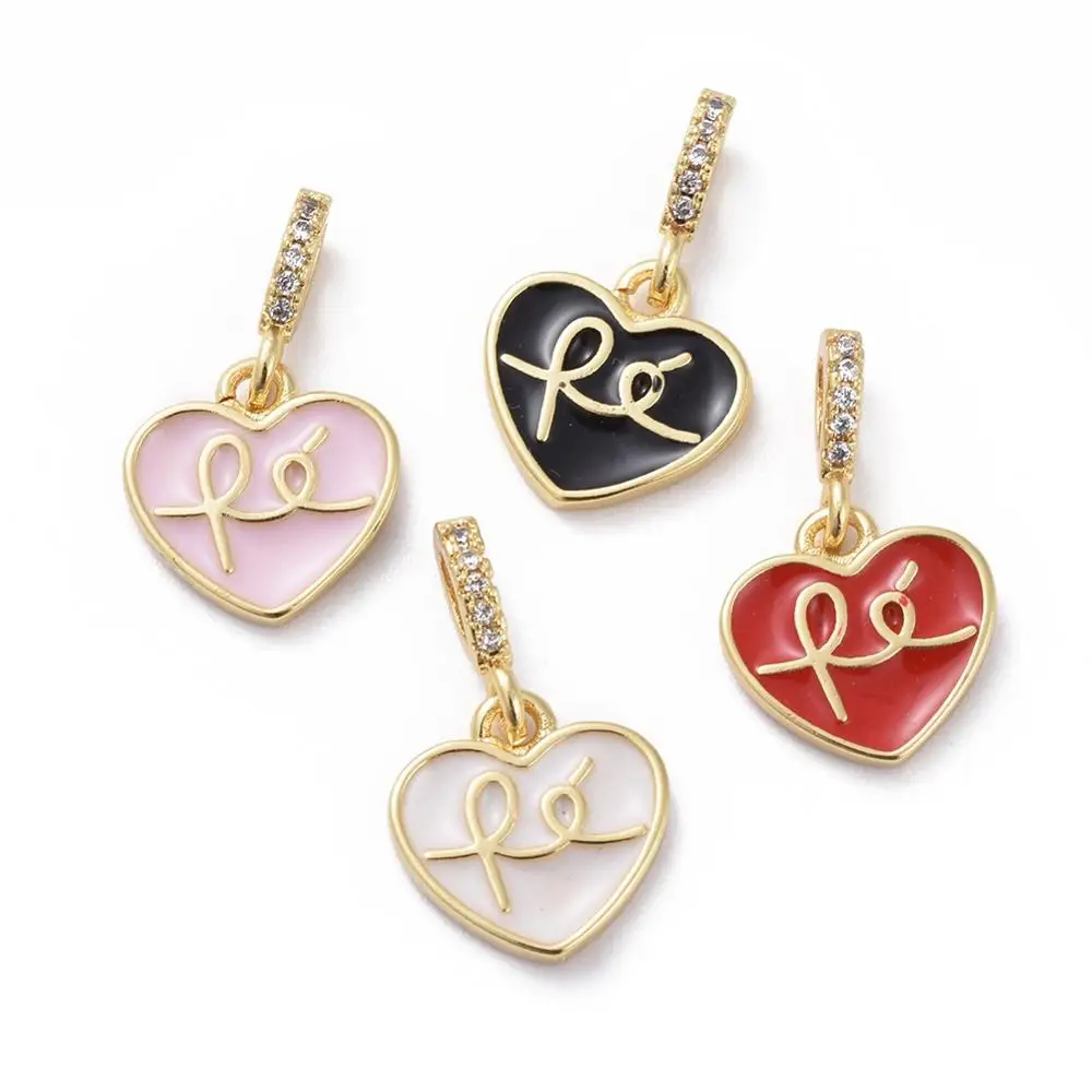 

PandaHall Golden Brass Findings Enamel Heart Cubic Zircon Charms