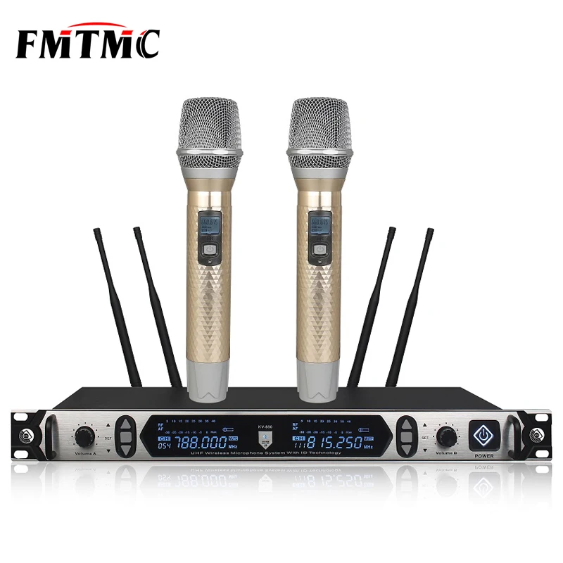 

Hot Selling KTV-M6A Two Channels Karaoke Microphone System Handheld Digital LCD Display UHF Wireless Microphone, Silver