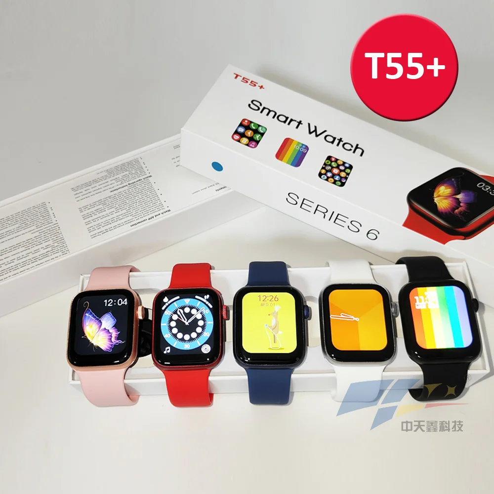 

2021 1.75 Full Screen Touch T55+ Smartwatch Series 5 6 iwo 13 14 T55 Plus Touch sport bracelet Smart watch PK W26 T500 W34, 4 colors