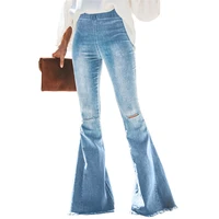

Women Bootcut Wide flared Jeans Slim Fit Denim frayed hem Pants Bell Bottom Straight High Waist Bootleg ripped holes Jeans 30% o