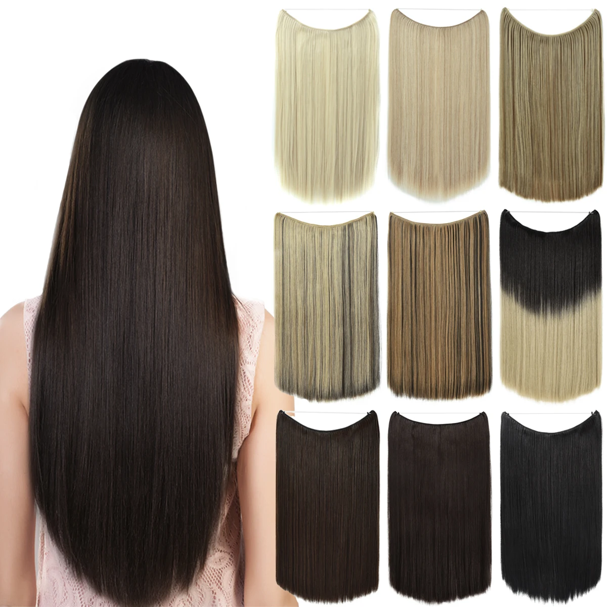 

Straight Synthetic Invisible Hairline Wig No Clip In Invisible Wire Hair Extensions