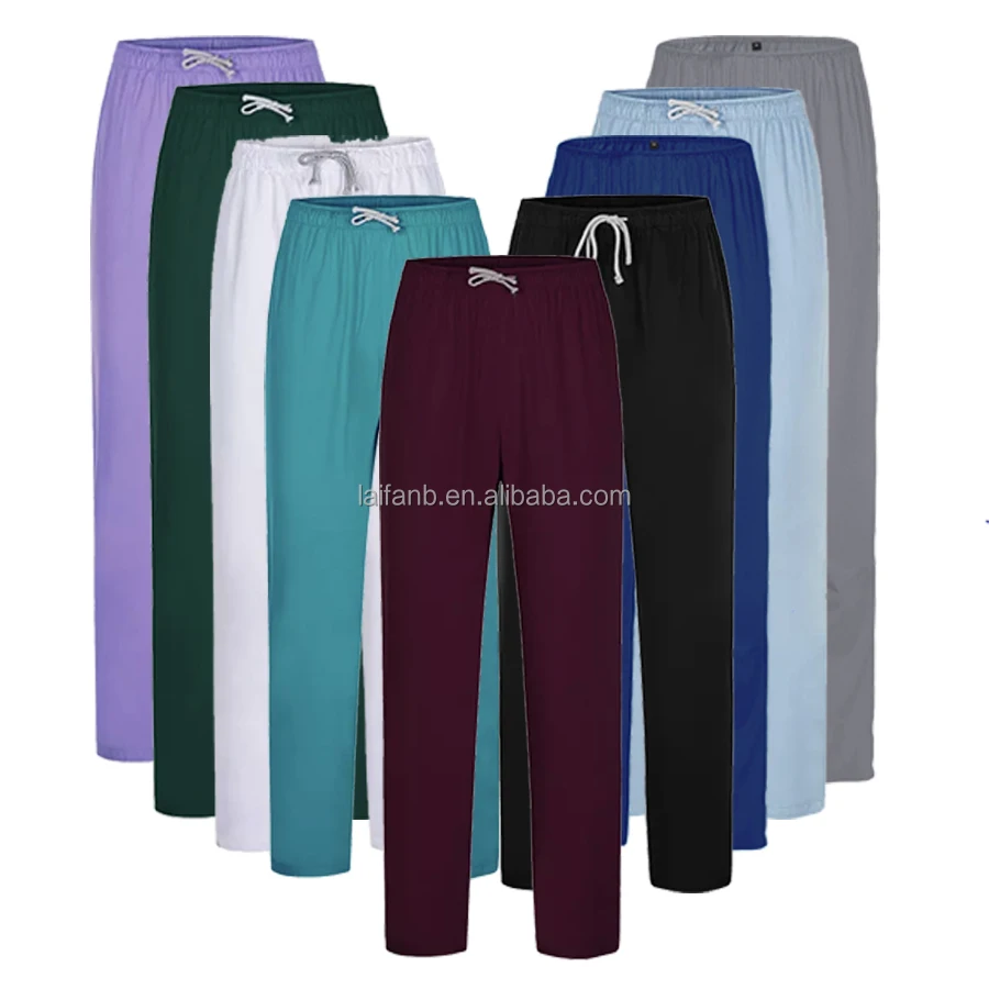 

Cotton Scrub Uniform Pants With Elastic Waist Nurse Pants Bottoms, Purple,green,blue,black,navy customized color