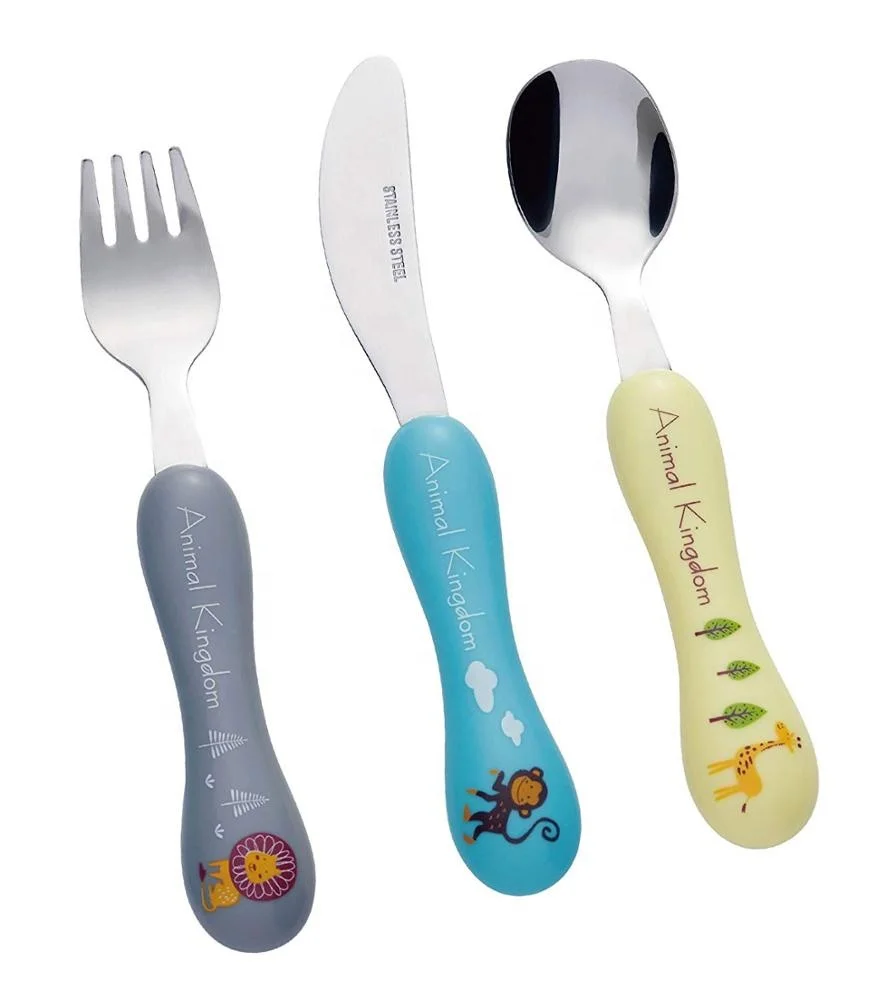 

Mirror Stainless Steel 304 Baby Lovely Kids Animal Kingdom Custom Pattern 3 Piece Children's Flatware Silverware Cutlery Set, Silver