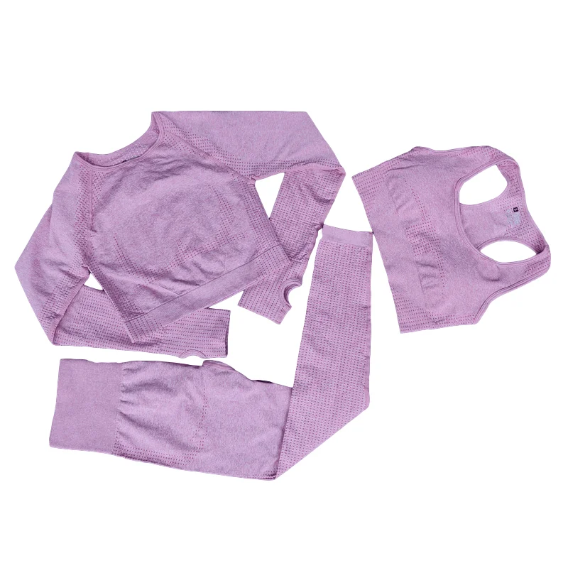 

3Pcs Seamless Yoga Suit Gym Fitness Clothing Women Sportswear Sport Clothes Workout Legging Long Sleeve Crop Top Tights Yoga Set, Picture shows