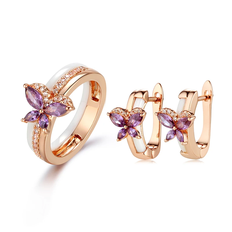 

Dropshipping Original Ceramic Black White Jewelry set, Women CZ Stones Earrings Ring Set