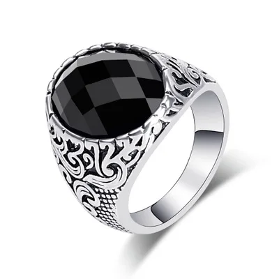 

High Quality Faceted Cut Black Stone Chunky Men's Ring