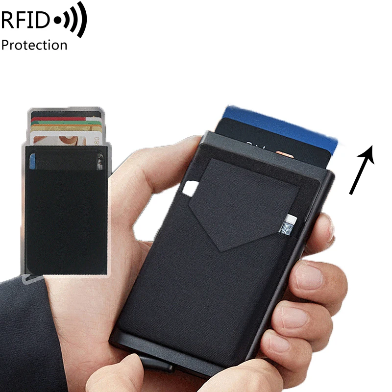 

Men's Minimalist RFID Blocking Automatic Pop-up Card Holder Ultra-thin And Lightweight Card Holder Money Clip wallet