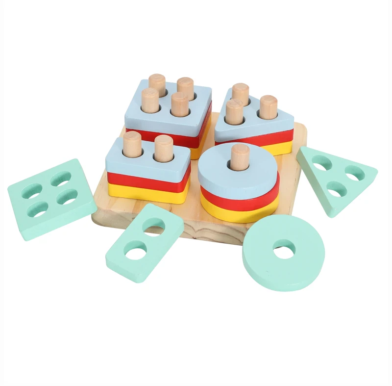 Wooden Educational Shape Color Sorting Puzzles Preschool Stacking Block ...