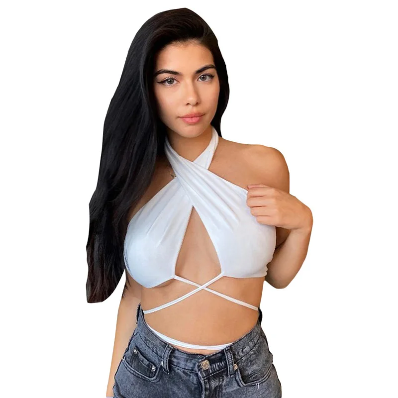 

Sexy Halter Chest Wrap Vest Crop Top Women Tops Fashionable, Black,white