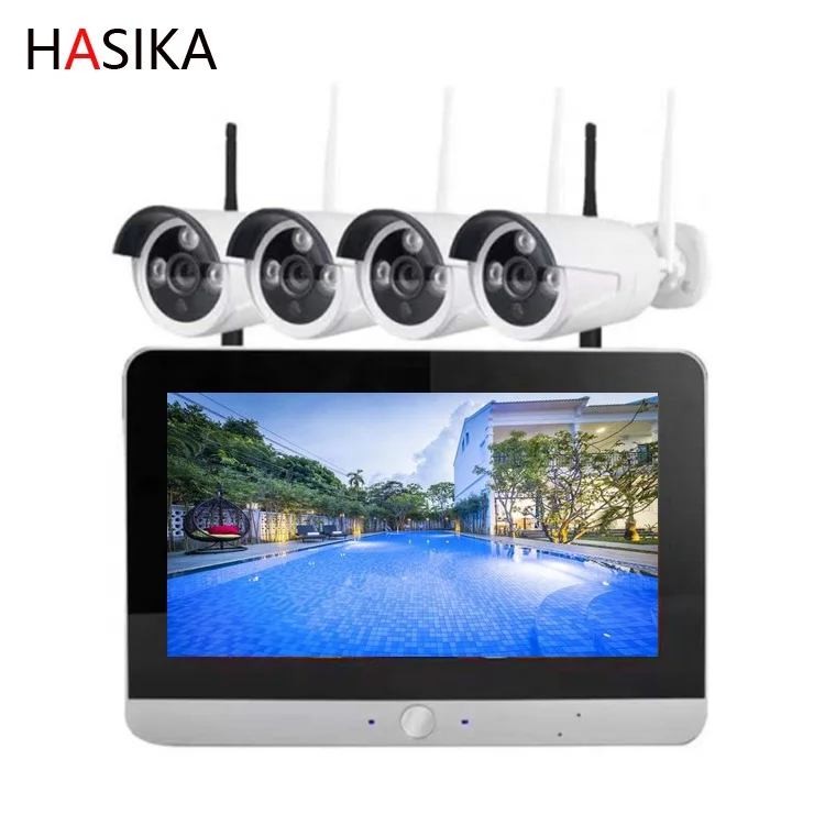 

720p ip Security Camera System Wifi dvr 4ch wireless nvr kit with 12 inch Monitor