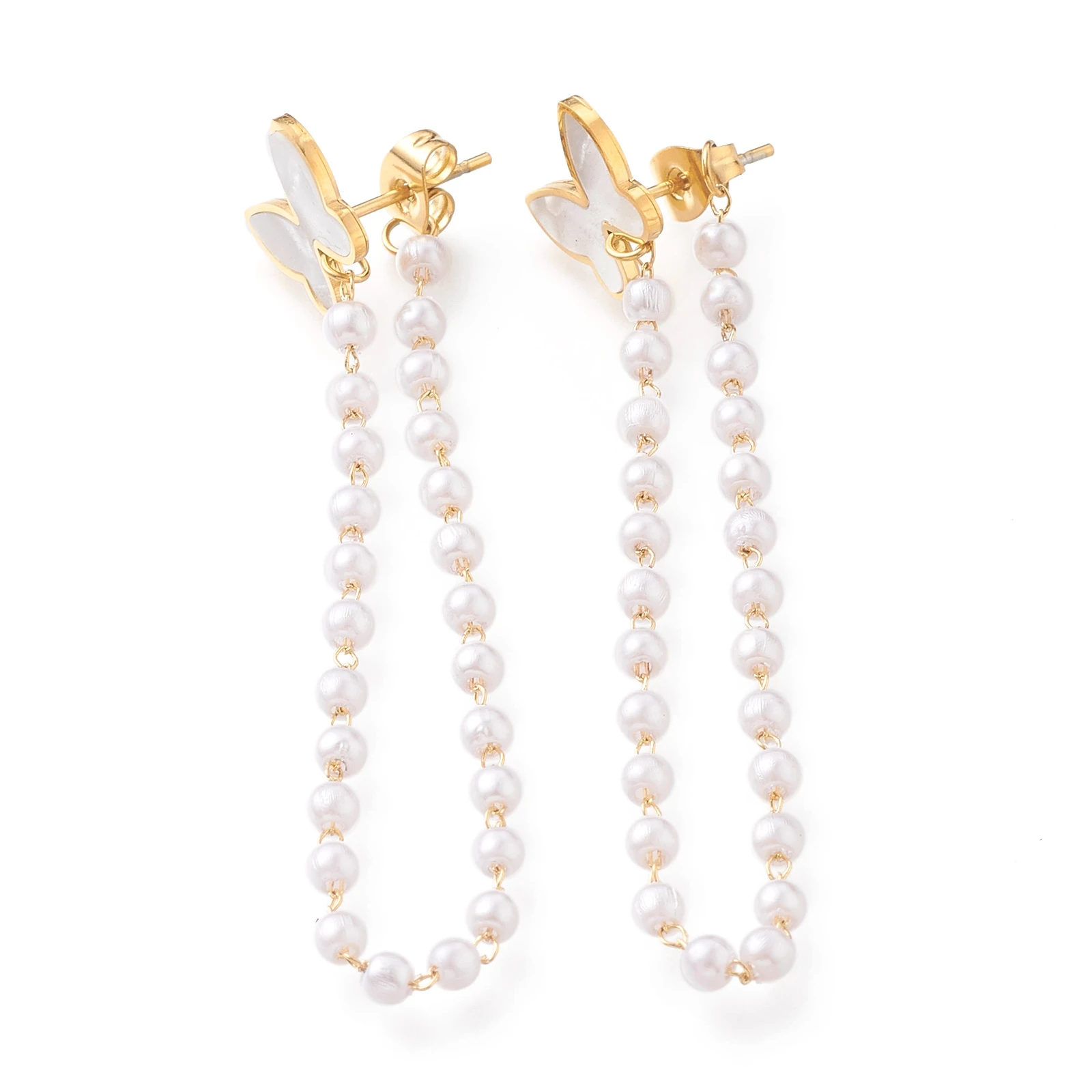 

PandaHall 304 Stainless Steel Butterfly Plastic Pearl Beaded Stud Earrings
