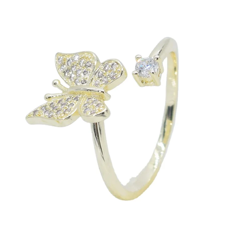 

Zircon Girl Flying Butterfly Full Diamond Gold Plated Ring Resizable Women Jewelry