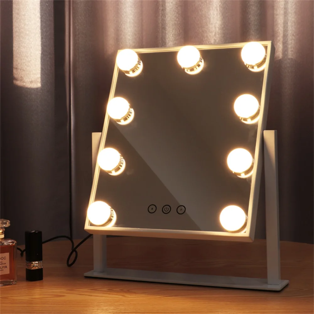 touch switch metal frame makeup hollywood LED vanity mirror with dimmable light bulbs