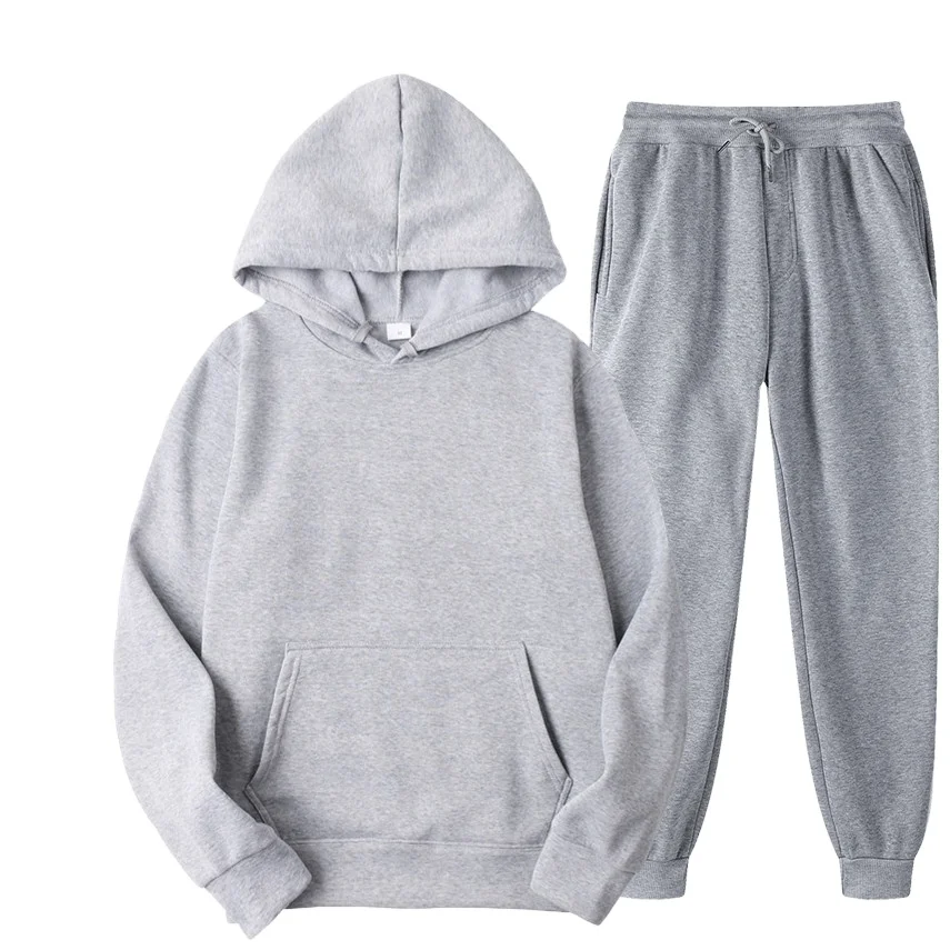

2021 Wholesale plain men's track hoodie jogger suits tracksuits custom logo blank two piece pants set men, As shown