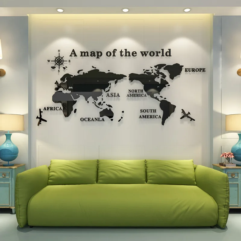 

Home Decoration Acrylic Wall Sticker World Map for Bedroom Living Room Original Creative Map Wall Art 3d M:180*104cm 7 Days HL