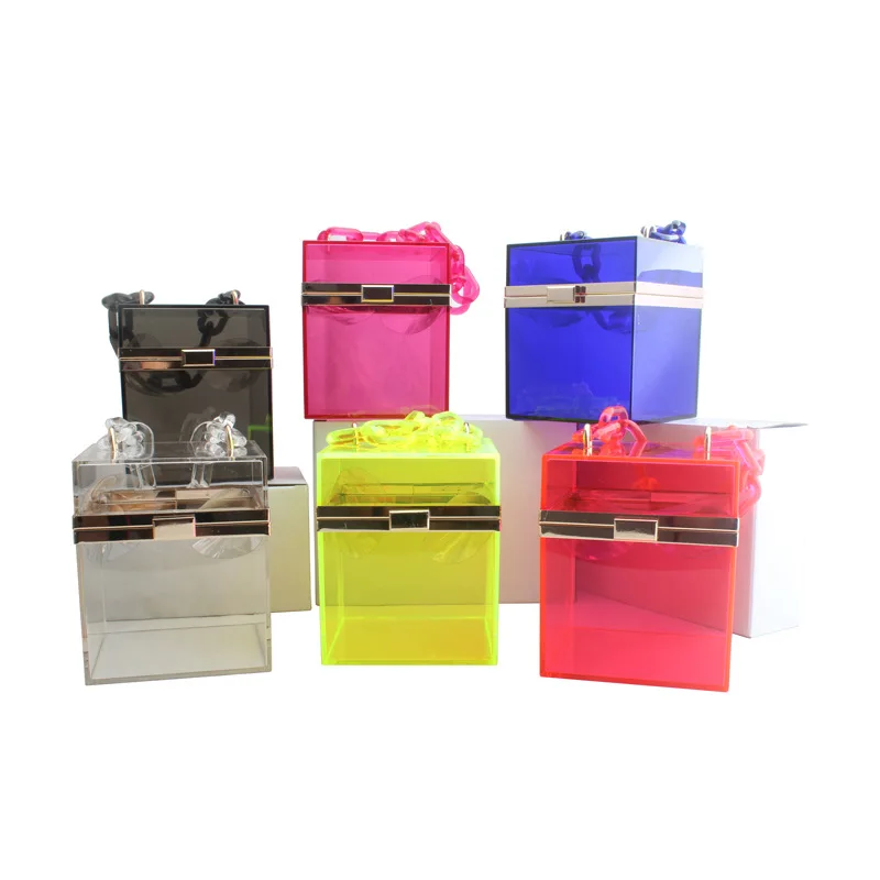 

2020 fashion transparent acrylic handbag Luxury small square Jelly bag Wedding Box banquet Lady clutch bag dinner Party Handbags