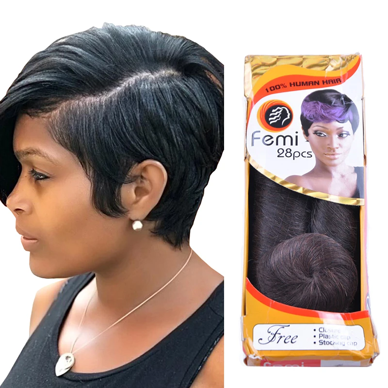 

Femi Brazilian Hair Short Weave Human Hair Extensions Femi 28 Pieces Femi Hairpiece