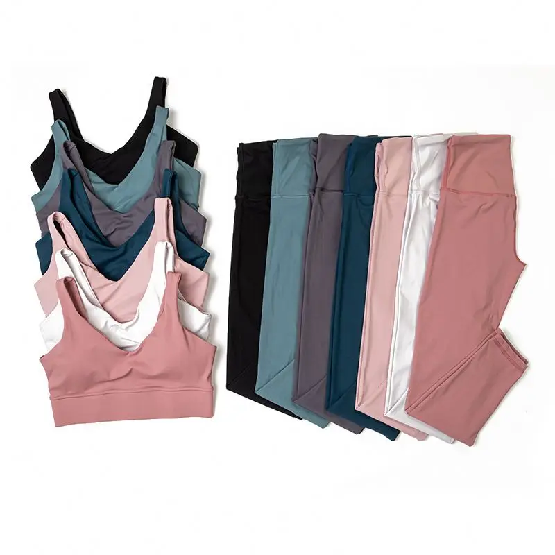 

New Design Yoga Fitness Bra Breathable Women Sports Bra Legging 2 Pieces Yoga Gym Set ., As pictured