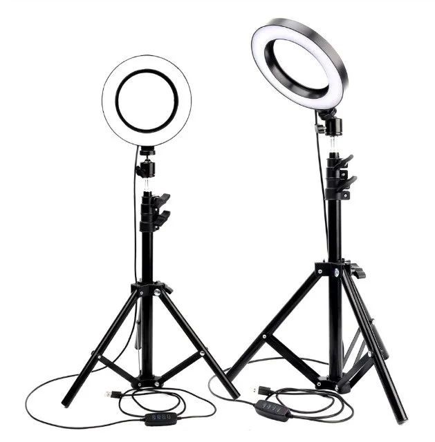 

10inch 26cm LED Lamp Selfie Ring Light Camera Phone Photography Video Makeup Lamp With Tripod Phone Clip LED Selfie Stick, Black