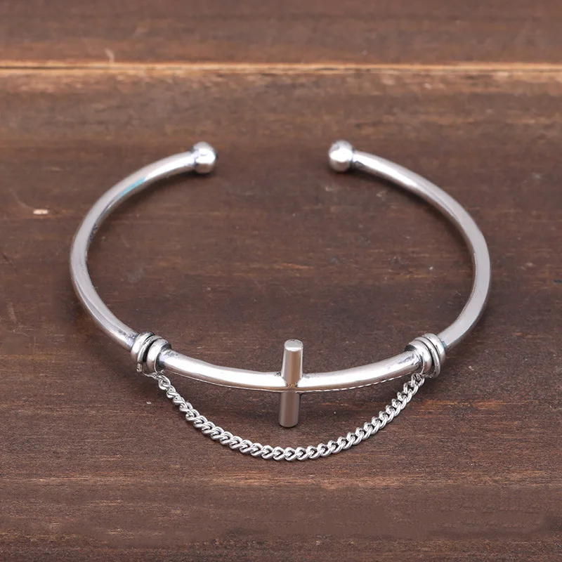 

European and American fashion simple personality S925 Silver Cross Silver Chain Bracelet
