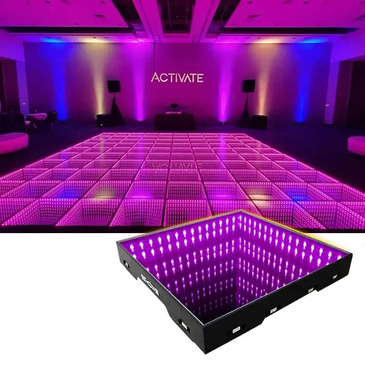 

TOPFLASHSTAR Lighted Wireless Glass Magnetic Infinity Mirror Panel 3D Effect LED Dance Floor for Wedding Party