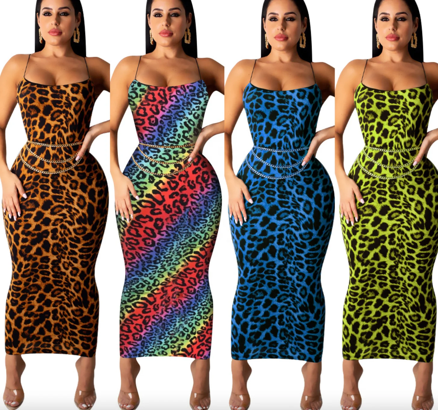 

Wholesale 2021 fashion V neck leopard print bodycon mini women long midi dress