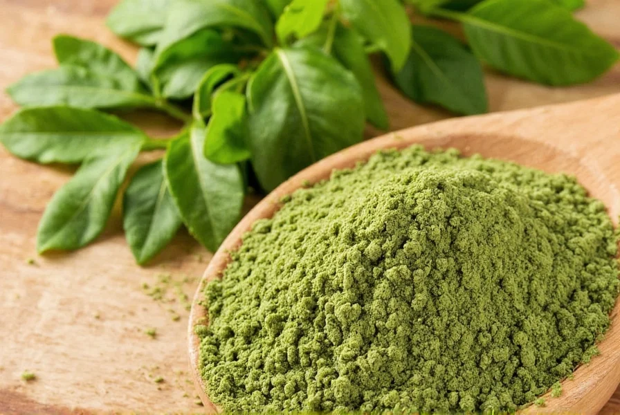 Close-up of golden fenugreek powder in a traditional Indian spice bowl with measuring spoons