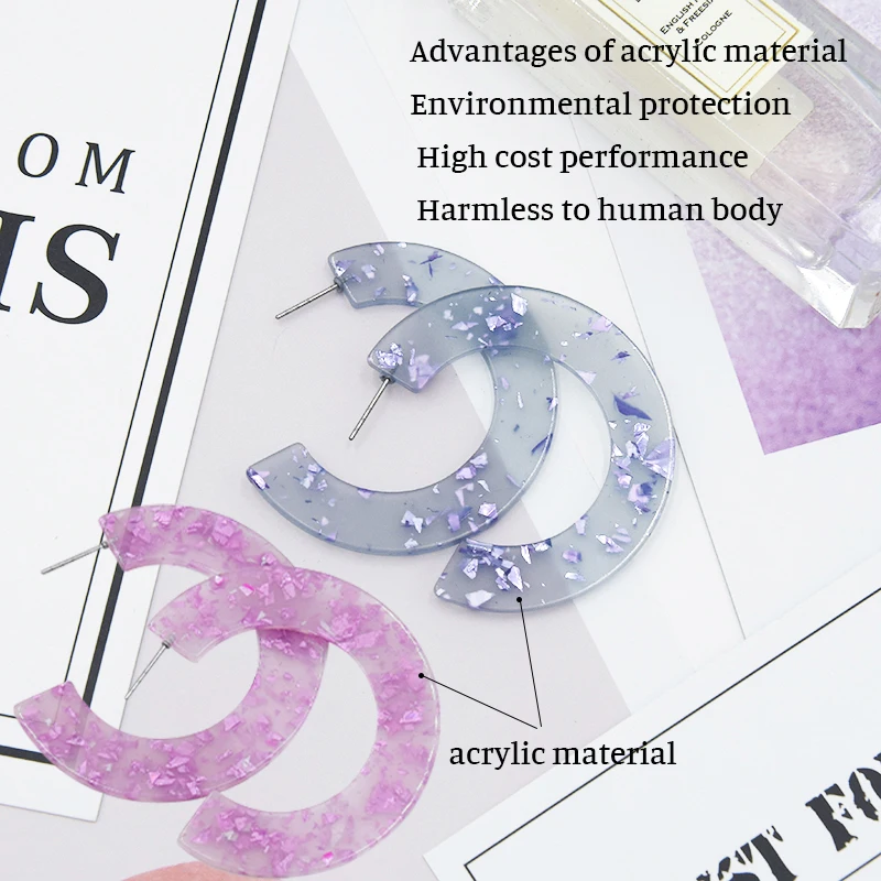 

Wholesale Cheap Price Women Daily Wear Jewelry Bohemia Earring Acrylic Board Purple C Hoop Earrings