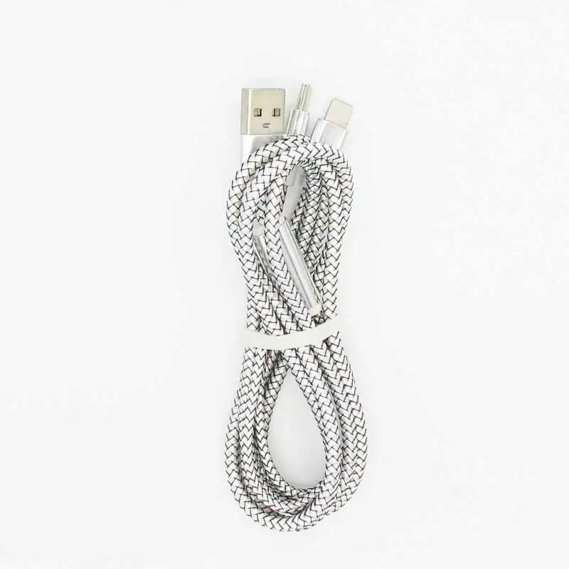 

Nylon Braided 2A Multiple USB Phone Charger Cord 3 In 1 USB Charging Cable For iphone android type C, Silver/gold