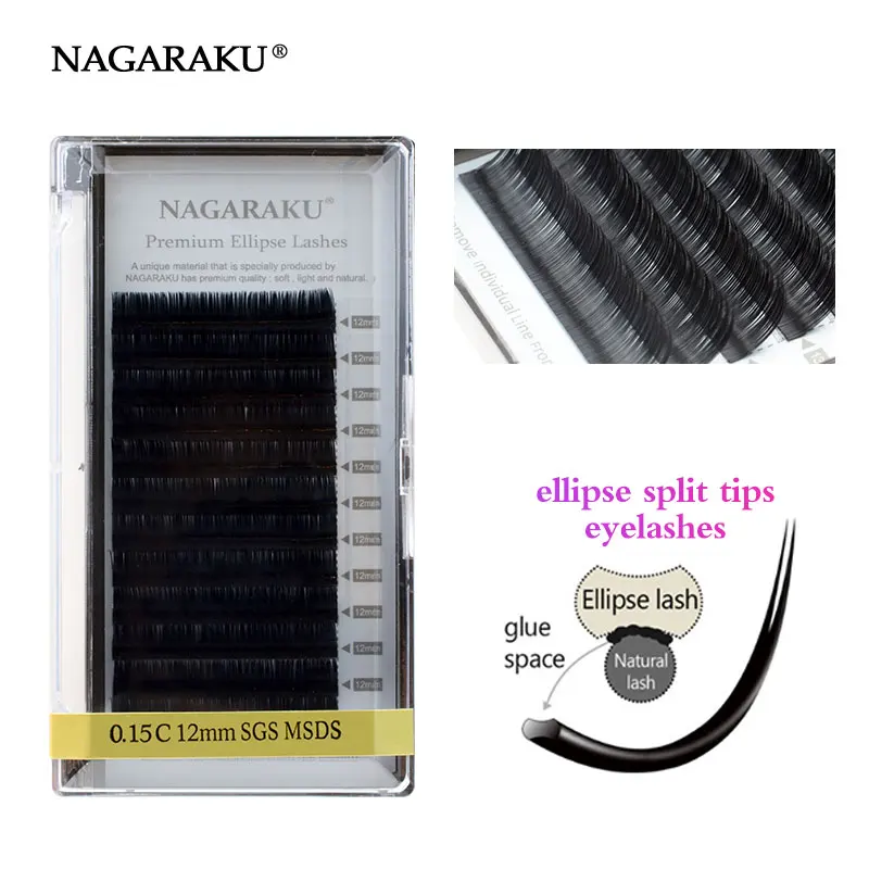 

NAGARAKU Ellipse Flat Eyelash Extensions split tips ellipse shaped natural light false ellipse eyelashes, Black