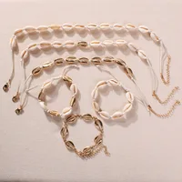 

New Hot Gold Chain Conch Shell Choker Necklace Set Natural Cowrie Shell Bracelet for Summer Beach Jewelry