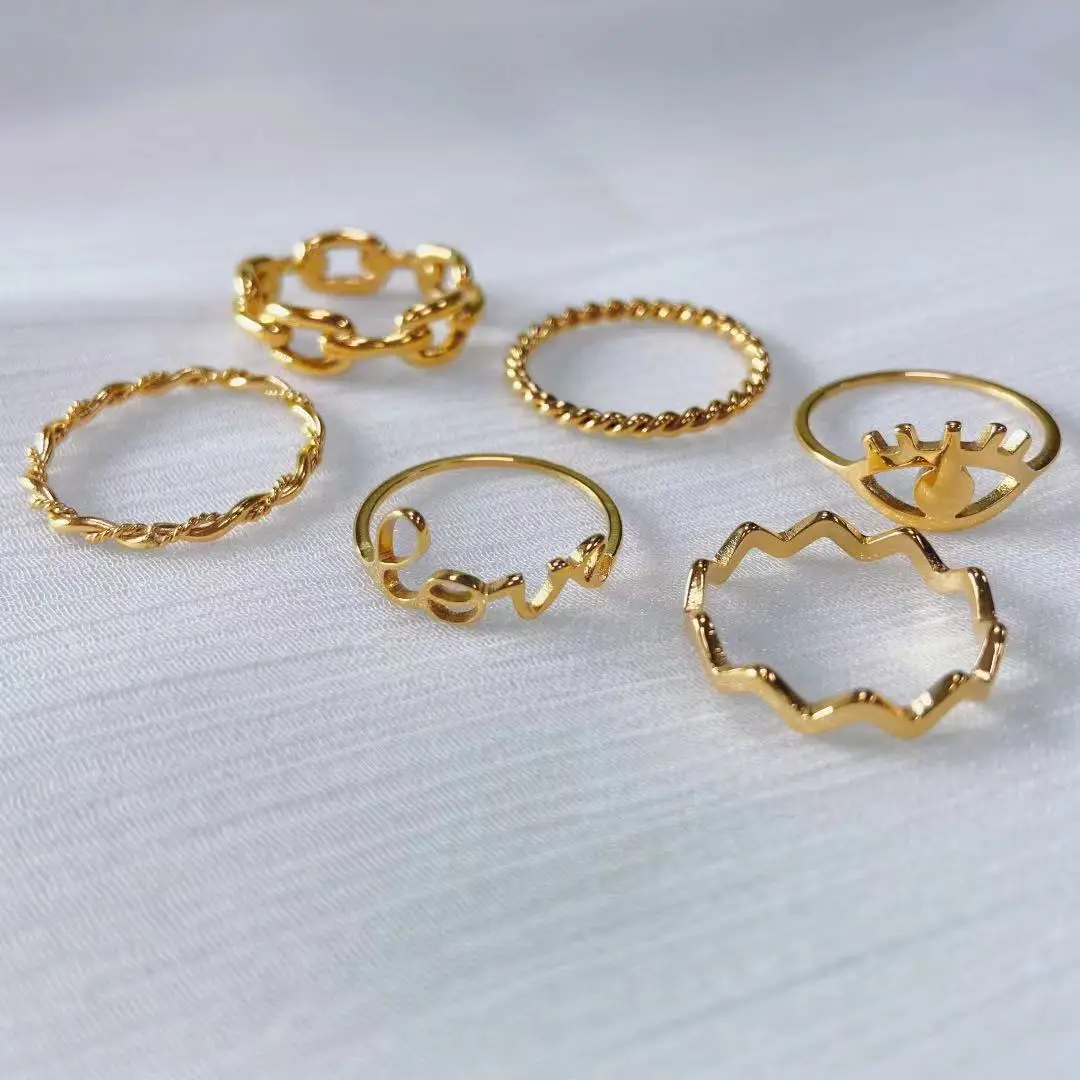 

Minimalist Women Jewelry Hypoallergenic Trendy Letter Love Rings Stainless Steel Gold Wave Rings Evil Eyes Rings, Gold,rose gold,black and silver