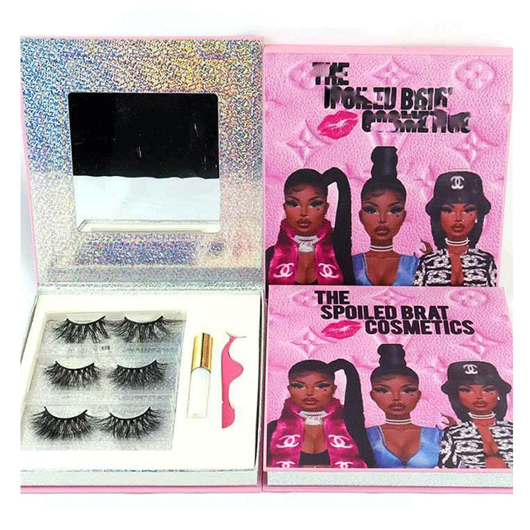 

3D mink false deluxe eyelashes diamond custom boxes tweezers magnetic with eyeliner lashes, Natural black