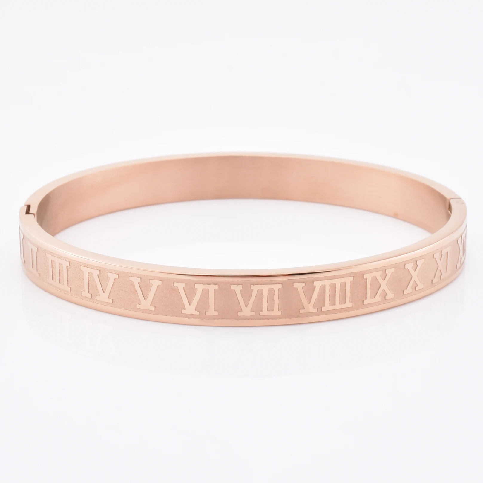 

18k Rose Gold Custom Name Stainless Steel Roman Number Bracelet Woman Bangle