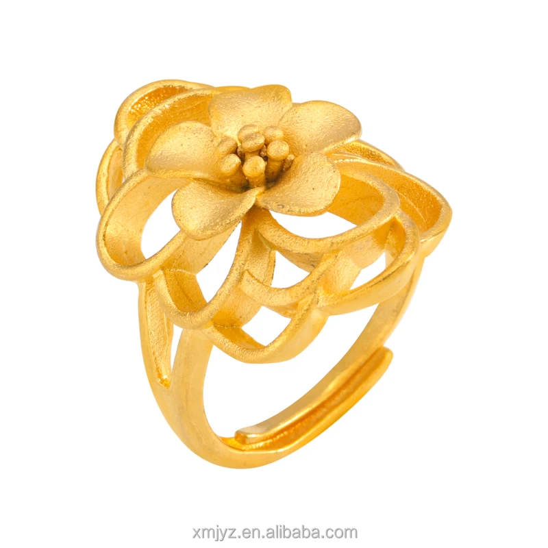 

New All-Match Frosted Flower Ring Open Brass Gold-Plated Ring Female Ring Female Ins Does Not Fade