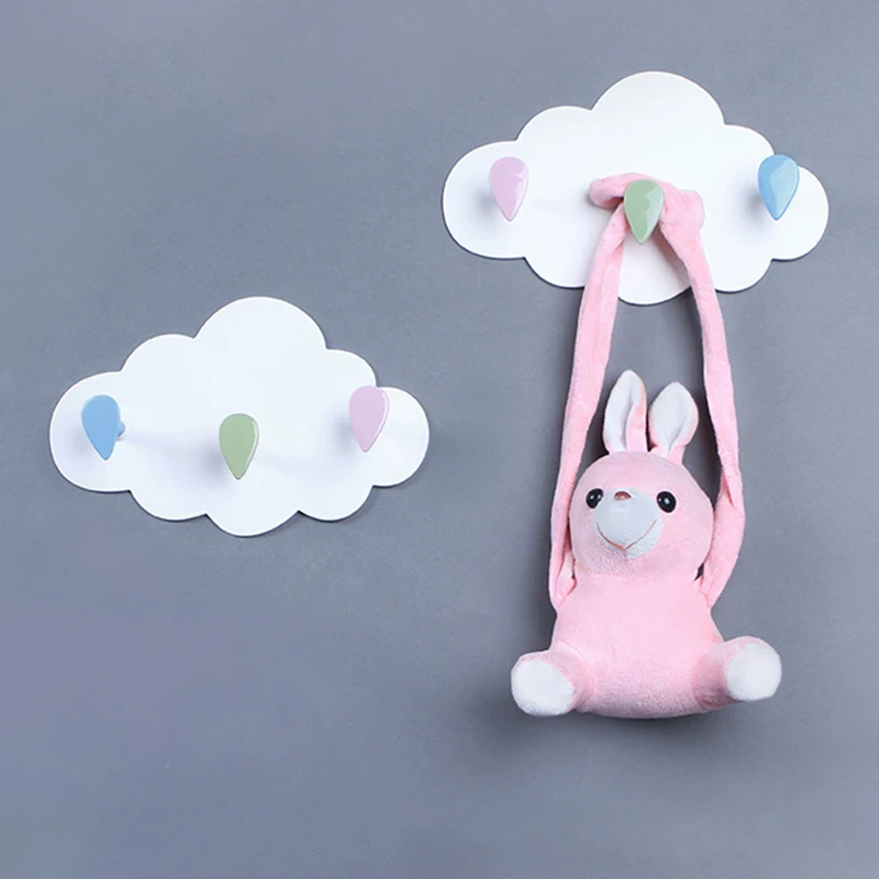 

3/4 Hooks Decorative Wall Hooks Cloud Shape Key Holder Organizer Self Adhesive Door Wall Hangers for Clothes Coat Home Decor, One color