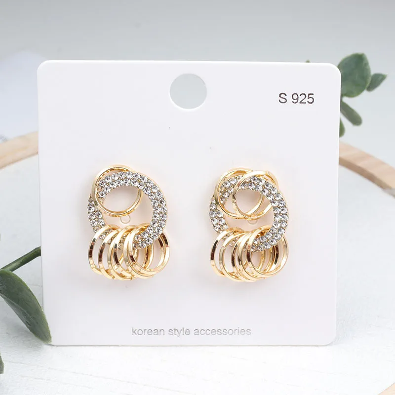 

C&J 3 Styles Fashion Luxury 18K Gold Plated Geometric Pearl Stud Earrings Bling Crystal Rhinestone Letter Earrings