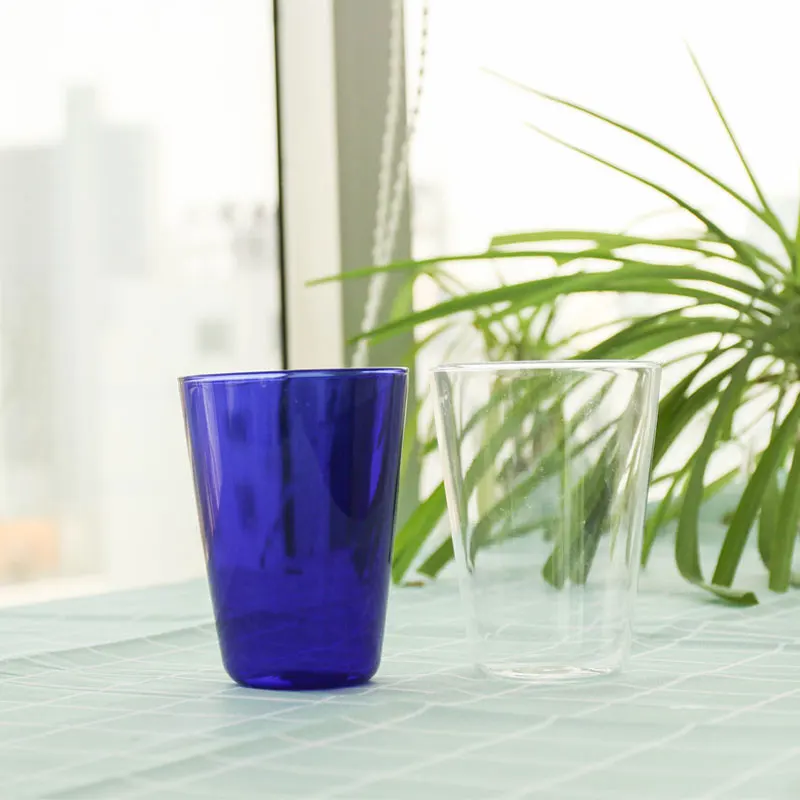 

Factory Direct Sales reusable eco coloured high borosilicate heat insulation glass cup, Dark blue,light blue,green,yellow,ect.