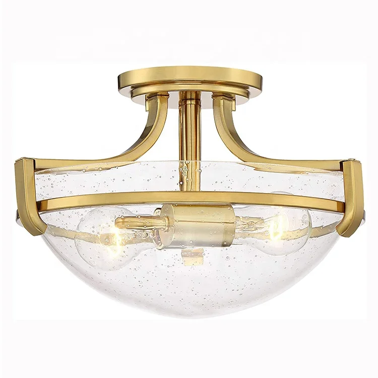 European American Modern Kitchen Hallway Bathroom Fixture lighting Bronze Semi Flush Mount Glass Ceiling Light