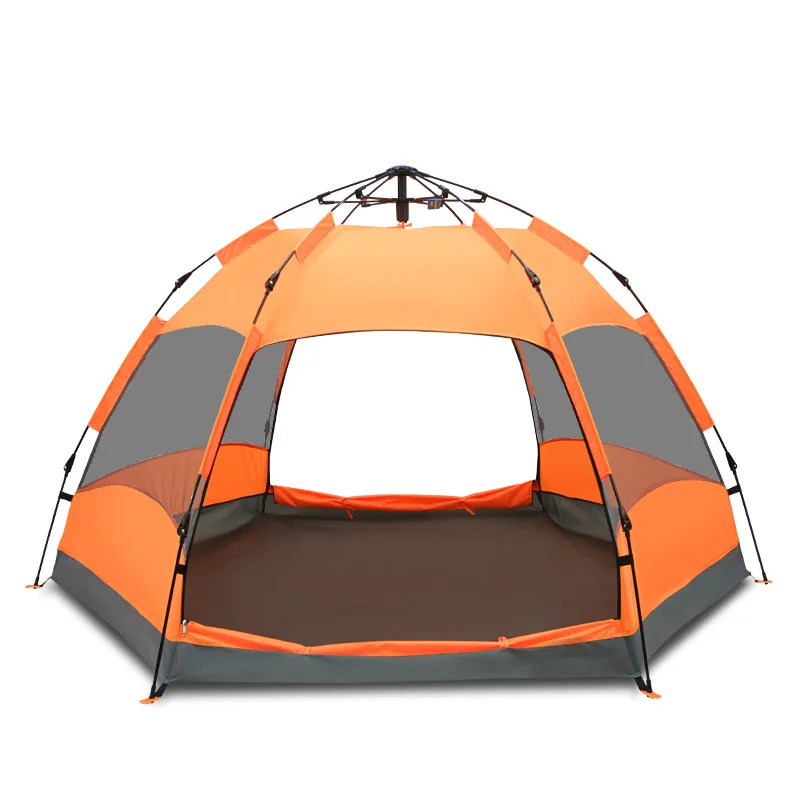 

Automatic double-layer hydraulic tent two door 3-4 people hiking camping hexagonal pop up tent, Green,blue,orange