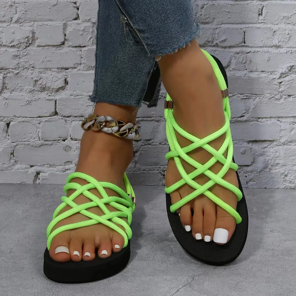 

2022 Summer Rope Sandals Shoes Woman Casual Braided with Traditional Creativity Fashion Flats Sandal Women Beach Shoes Sandalias, Multi black/ multi peach