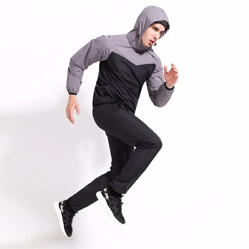 OEM 2021  Gym Fitness Long Sleeve  Waterproof Windproof Design Custom Men Sauna Suit Jacket + Sweatpants Weight Loss Sweat Suits