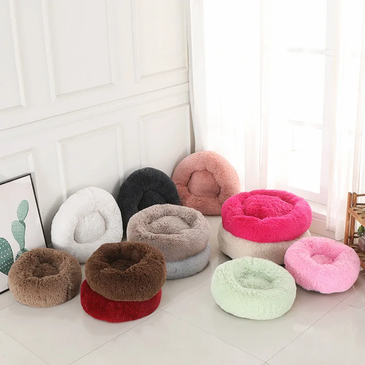 

Hot Selling Comfortable Washable Fluffy Faux Fur Soft Pet Bed Dog Cat Winter Sleeping Removable Warm Colorful Round Pet Cushion, Multiple colour