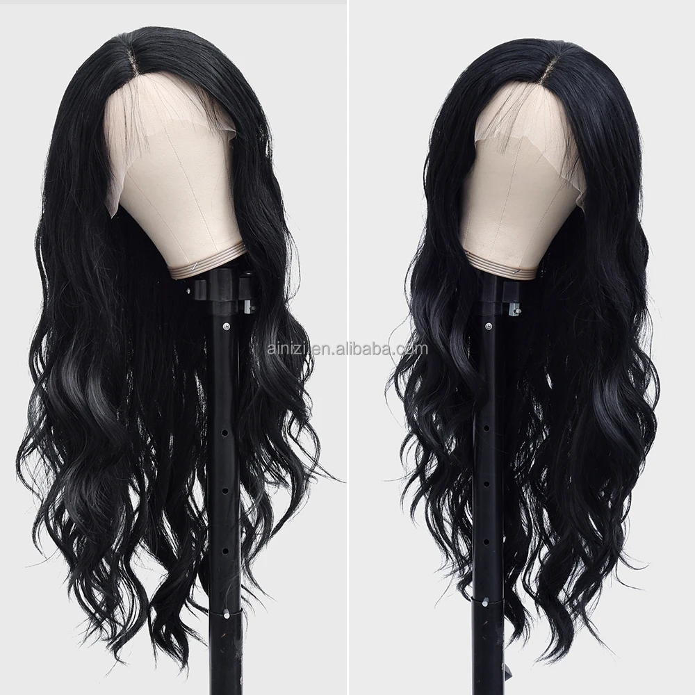 

Ainizi new arrival beautiful premium synthetic wigs 26 inches body wave T part lace front wigs with baby hair