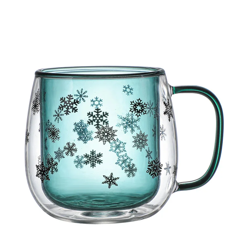 

new heat resistant christmas snowflakes blue double wall glass coffee milk water cup, Picture