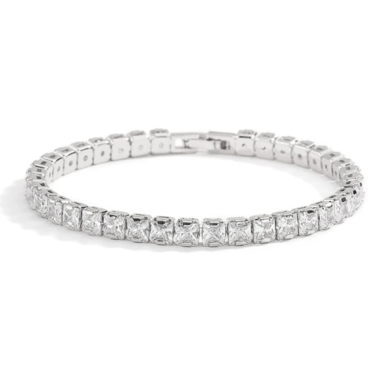 

Iced Out Diamond Baguette Square CZ Grade Bracelet Gold Rhodium Plating Zirconia Bracelet Hip Hop Jewelry