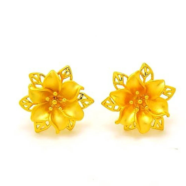 

Gold Plated Flower Earrings Vacuum Plating Flower Earrings Exquisite Craftsmanship Gold Ladies Jewelry
