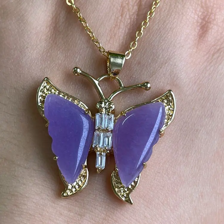 

Lavender jade butterfly necklace heart buhhda jewelry necklace sets