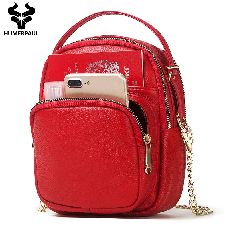 

HUMERPAUL 2020 Genuine Leather Trendy Woman Bags Shoulder Vintage Crossbody Bag Leisure Bags Mini Handbag Purse For Women, Red/blavk/customized